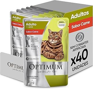Pack Ração Úmida Optimum Sachê para Gatos Adultos Sabor Carne 85g - 40 unidadaes