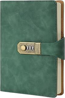 LUMAI Caderno com Cadeado, Folhas em Branco Sem Pauta, Diário com Fechadura Secreta, Ideal para Criatividade, Privacidade, Projetos e Desenhos, Capa de Couro Resistente e Design Discreto – Verde