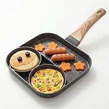 Frigideira Antiaderente 3 em 1 com Divisórias – Para Ovos, Hambúrguer e Tapioca – Compatível com Indução e Gás – Ideal para Café da Manhã em Família e Jantar Rápido (Fácil Limpeza)