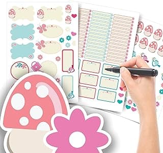 Etiqueta Escolar Menina com TAG + Caneta (Flores Jardim, Kit de Etiquetas)