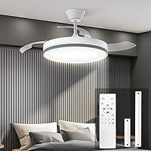 Ventilador de Teto com Pás Retráteis, Luz LED e Controle Remoto – Modelo Silencioso de 106 cm, Bivolt, 6 Velocidades e 3 Temperaturas de Cor (3CCT) para Uso Interno
