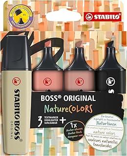 Marca Texto – STABILO BOSS ORIGINAL NatureCOLORS – Estojo com 4 unidades – Mud Green, Sienna, Umber, Preto
