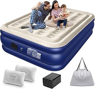 Trailabo Colchão Inflável Queen Size 205 * 155CM com Bomba de ar Elétrica Recarregável Embutida, Inflação e Deflação Rápidas e Automáticas, para Viagens e Acampamentos (Azul e Branco)