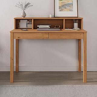 IDIMEX Escrivaninha Madeira com 2 Gavetas 3 Nichos cor Freijó Lennox Mesa de Trabalho 110 cm