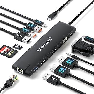 Lemorele Adaptador Hub 13 em 1 USB C com 2x HDMI 4K, Gigabit Ethernet, 4 Portas USB 3.0, VGA, USB-C, PD 100W, Áudio e Leitor SD/TF - Plug & Play para Windows e MacBook