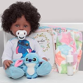 Bebê Reborn Realista Negro Cabelo Cacheado 46cm + Itens