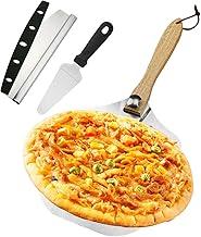 Conjunto de Espátula de Pizza em Alumínio,Paddle de Pizzas de Metal 31x36CM com Cabo de Madeira Dobrável,Cortador de Pizzas em Forma de RocquetaAcessórios para Forno de Pizzas para Assar Pizza Caseira