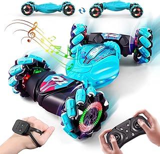 Carro De Acrobacias Com Controle Remoto, Carro De Drift RC De 2,4 GHz Com Controle Por Gestos, Rotação De 360° e Rração Nas Quatro Rodas, Com Luzes e Música (Azul Escuro)