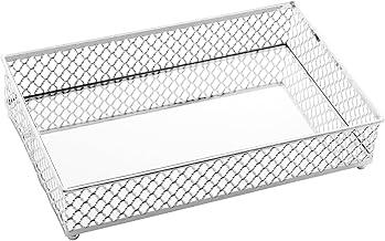 LYOR - Bandeja Retangular de Metal com Espelho Barcelona Prateada 21cm x 13cm x 5cm