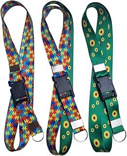 Genérico Cordão Autismo Conjunto Com 3 (1 Duplo Girassol E Quebra Cabeça/ 1 Girassol/ 1 Quebra Cabeça), Cordão De Identificação De Condição Especial + Porta Crachá Vertical/Horizontal