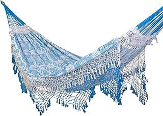 Rede de Dormir e Descanso Casal Extra Marquesa Algodão Jaguaruana. (Azul Turquesa e Branco)