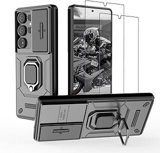 Capa para Samsung Galaxy S25 Ultra Capinha - com [2 peças] protetor de tela de vidro temperado, com proteção deslizante da tampa da câmera e suporte, Estojo de silicone macio à prova choque