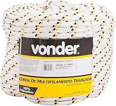 Vonder, Corda Multifilamento Trançada 8,0 Mm X 50 M, Branca Com Detalhes Em Preto E Amarelo.