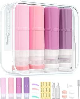 Kit 18 Potes Frascos Silicone Viagem - Conjunto de Recipientes para Cosméticos, Sem BPA, à Prova de Vazamento, Para Creme Shampoo Condicionador Cosméticos, Para Todos os Viajantes(Rosa)
