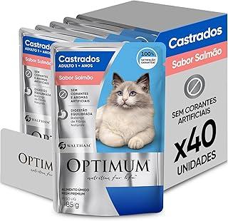Pack Ração Úmida Optimum Sachê para Gatos Adultos Castrados Sabor Salmão 85g - 40 unidadaes