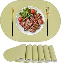 Jogo Americano, Conjunto com 6 Capas de Mesa Ovaladas e Resistentes ao Calor 45X30CM, Laváveis, à Prova d'Água, Capas de Mesa em Pu para Cozinha e Sala de Jantar, Verde