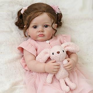 Bebê Reborn Menina Silicone Boneca Realista Olhos Castanhos 55cm Pode Tomar Banho