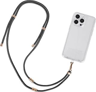 Geonav Cordão de pescoço universal para celular, alça de mão regulável, encaixa em todas os modelos de capinhas, alça ajustável, 1.6 m, lavável, poliéster, evita quedas, CDU02L01, Preto com Dourado