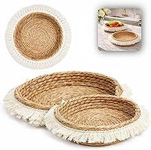 Cesto de Palha para Frutas Kit 2 Peças – Cesta Redonda Natural Multiuso para Cozinha, Mesa e Decoração – Organizadora para Frutas, Pães e Alimentos (22cm e 28cm) Fruteira