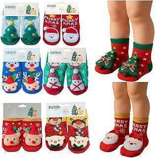 Meias Natalinas 3D para Bebê, Personagens de Natal, Macias e Divertidas, 0-24 Meses, Conjunto com Papai Noel, Rena, Boneco de Neve e Árvore de Natal