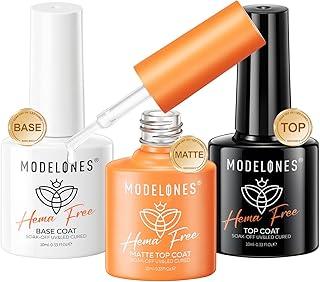 modelones Conjunto de top e base de gel sem hema, 3 peças de base fosca de veludo brilhante transparente para esmalte de verão para esmalte de unhas de imersão e arte de unhas em casa salão de beleza