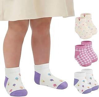 Kit 3 Pares Meia Infantil Menina Selene Estampada Colorida Cotton