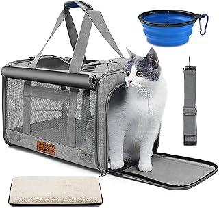 Caixa de Transporte para Gatos,Bolsa Transporte Pet Avião Viagem Com Alça e Tapete Tigela Cinza