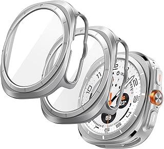 JETech Capa com Protetor de Tela para Samsung Galaxy Watch Ultra (2025/2024) 47mm, Case Capinha Protetora Geral, Película de Vidro Temperado Embutida de Alta Sensibilidade, Pacote com 2 (Prata)