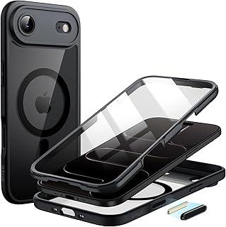 JETech Capa para iPhone Air com Protetor de Tela de Vidro Temperado Integrado e Botão de Controle da Câmera, Compatível com MagSafe, Case Corpo Inteiro de 360 Graus (Preto)
