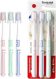 TOYADENT PRIME Escova de Dente para Adultos – Kit com 3 Unidades, Cerdas Macias, Para Viagem, Cores Variadas, Médio, Proteção Gengival