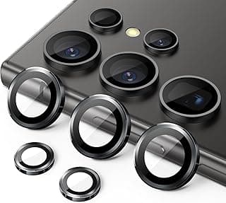 JETech Protetor Lente Câmera para Samsung Galaxy S24 Ultra, Tampa de Anel Individual de Metal de Vidro Temperado 9H, HD Transparente, 1 Conjunto (Titânio Preto)