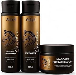 Kit Cavalux Asbel - Shampoo, Condicionador e Máscara 300ml | Crescimento Capilar Acelerado, Anti Queda com Biotina e Queratina | Tratamento Profissional e Brilho Espelhado
