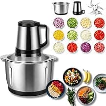 Processador de Alimentos Inox 5 litros Grande Alta Potência com 5 Lâminas de Aço Triturador Elétrico Profissional com Tigela em Inox, Motor de Alta Velocidade para Carnes, Legumes e Temperos 110V