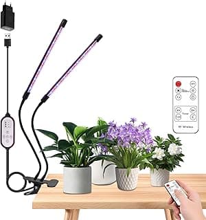 luzes de cultivo para plantas de interior,Lâmpadas de planta de clipe,3Timer,3Modes,9 Nível regulável,Lâmpadas de cultivo de plantas LED de espectro completo para cultivo de sementes (2 Cabeça) com 14.51% de desconto por R$ 106,86 na amazon
