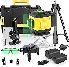Nível a Laser Verde 360° Autonivelante 4D com 16 Linhas Cruzadas, Controle Remoto + Tripé - Kit Completo com Suporte e Caixa de Ferramentas para Construção (Preto e Amarelo)