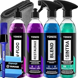 Kit Lavagem Completa Automotiva Moto Carro Shampoo Neutro V-Floc Cera Liquida Blend Spray Apc Sintra Fast Restaurador De Plasticos Externos Restaurax Pano 40x40 Aplicador Espuma Pincel