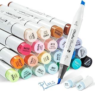 Marcadores de Álcool Ohuhu, 24 Cores, Ponta Dupla Pincel e Cinzel, Recarregáveis - Conjunto Honolulu Plus