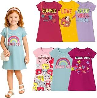 Kit 3 Vestidos Infantil Menina Verão Crianças Manga Curta Dia A Dia Para Sair