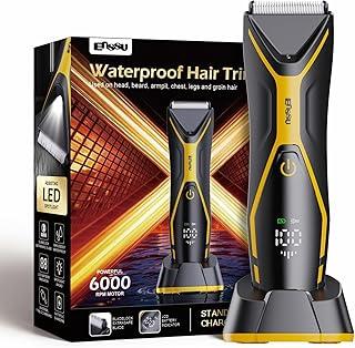 ENSSU Body Hair Trimmer for Men，Waterproof Hair Trimmer – Professional Men’s Grooming Kit with LED Light, 90-Min Runtime & Travel Bag, Black & Yellow