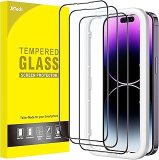 JETech Película de Vidro Temperado de Cobertura Total para iPhone 14 Pro 6,1 Polegadas, Borda Preta Protetor de Tela com Ferramenta, HD Transparente, Pacote de 3