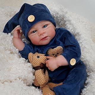 Bebê Reborn Menino Boneco Realista de Silicone 48cm Olhos Azuis Pode Tomar Banho (Menino Olhos Abertos)