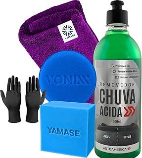 Kit Produto para Limpeza Vidros Removedor de Calcificação Tira Chuva Ácida Removedor Chuva Ácida AutoAmerica Aplicador Vonixx Pano Espuma Yamase
