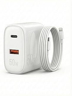 Carregador 50W + Cabo Compatível i.Phone, i.Phone X Xr 8 11 12 13 14 Plus Pro Max i.Pad, Carregamento Ultra Rapido, Fonte USB-C, Carga Rápida, Produto Homologado Anatel