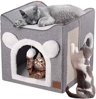 Casa para Gatos Dobrável, Arranhador com Sisal, Brinquedo Interativo com Bolinha, Design Compacto