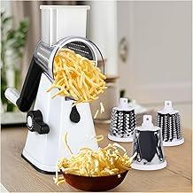 Ralador de Queijo Rotativo com Manivela, Cortador de Legumes Multiuso com 3 Lâminas de Aço Inoxidável e Base Antiderrapante para Queijo, Vegetais, Nozes e Chocolate