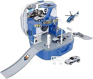 Kinderland Brinquedo Educativo Maleta Estação de Polícia Montessori Pista de Carrinho Infantil Presente Menino Menina 3 4 5 Anos Azul Criativo Aprendizado Portátil