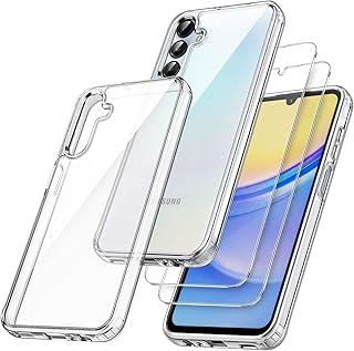 JETech Capa 3 em 1 para Samsung Galaxy A15 5G / 4G 6,5 Polegadas, com Protetor de Tela de 2 Pacotes, Filme de Vidro Temperado, Case Capinha Protetora de Telefone Transparente Traseira (Claro)