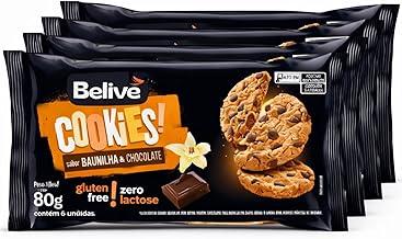 Kit Cookies BELIVE Baunilha & Chocolate Sem Glúten 80g c/4 pacotes – Biscoito Crocante com Gotas de Chocolate, Snack Sem Glúten
