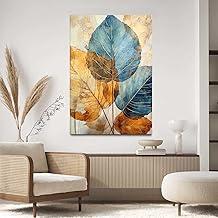 Quadro Decorativo Para Sala Quarto Hall 40x60 Folhas Clean Azul Dourado