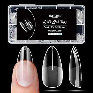 Modelones Pontas de unhas postiças amêndoa - 510 peças de pontas de unhas de gel macias médias formato amêndoa pré-gravadas meio foscas cobertura total kit de gel acrílico transparente postiço para extensão manicure salão faça você mesmo em casa 15 tamanhos